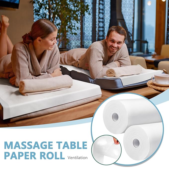 Tudomro 2 Roll Disposable Non Woven Bed Sheets 24 x 71 Inch Massage Table Paper Covers Non Woven Fabric Massage Sheets Waterproof Spa Breathable Bed Cover for Beauty Salon, Hotels(White)