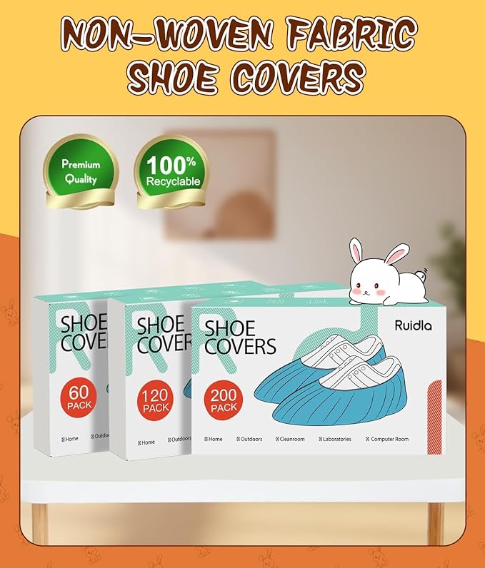Disposable Shoe Covers 60 Pack Booties for Shoes Covers- Heavy Duty 35g White | Stretch Fits Men 10/Women 11 | Non-Slip, Recyclable Boot Covers for Indoor/Outdoor, Real Estate, Pet Care