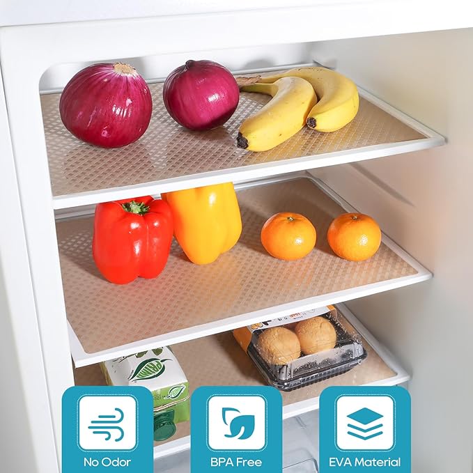 Beige Shelf Liners for Kitchen Cabinets Refrigerator Liners Waterproof & Oil-Proof Kitchen Cupboard Liner Drawer Mats EVA Material Non Adhesive Fridge Liner for Shelves 17.5 x 157.4 Inches