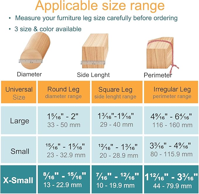 16 Pcs Chair Leg Protectors for Hardwood Floors, Silicone Felt Furniture Leg Cover Pad for Protecting Floors from Scratches and Noise, Smooth Moving，X-Small(Fit Round Diameter：1/2" to 5/16")
