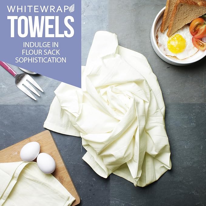 WHITEWRAP Flour Sack Towels| Tea Towel for Crafts| Kitchen Dish Cotton Blank Towel for Embroidery|Baking Bread Proofing Linen Cover| Thick Absorbent Quick Dry|12 Pack 15"x25" Natural