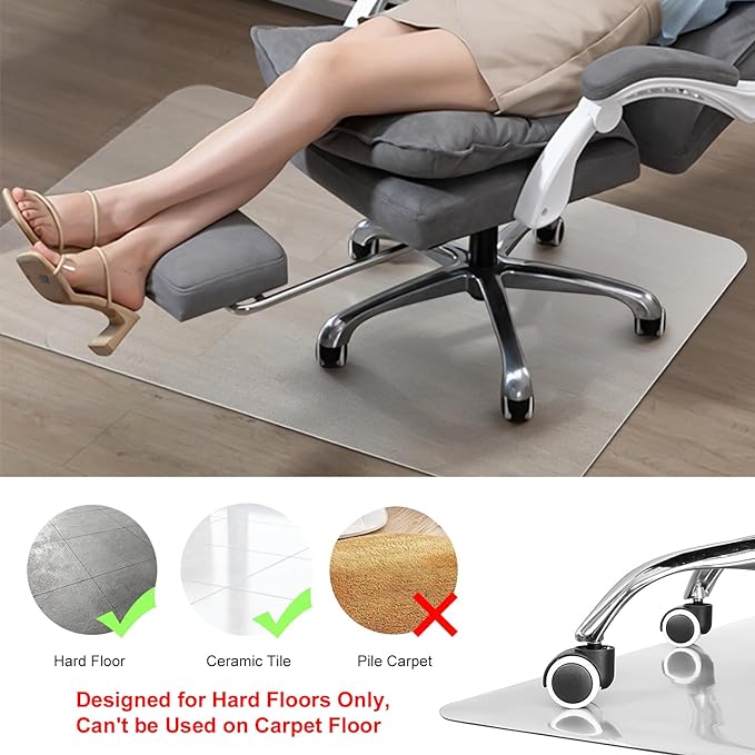 Kuyal Chair Mat for Hardwood Floor,46 x 53 inches Rectangle Desk Durable Wood/Tile Protection Mat for Rolling Chairs, Non-Studded Bottom