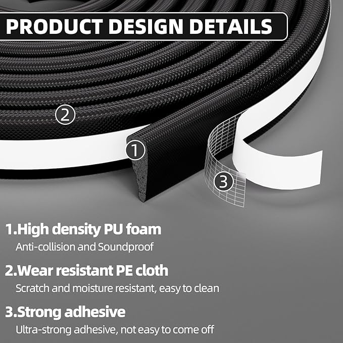 2Pcs×196" Wedge Weather Stripping Door Seal Strip for Door Frame & Window,Self Adhesive Window Insulation Draft Stopper Seal for Winter,Gray Foam Door Gap Filler for Soundproofing Light Blocker,Black