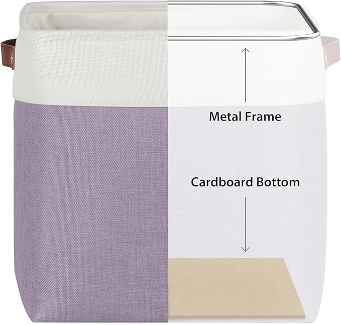Univivi 13 x 13 x13 Cube Storage Baskets Storage Bins with Hard Bottom|PU Handles for Organizing,Foldable Fabric Storage Bins Decorative Organizer Baskets for Shelves,Closet (Purple)