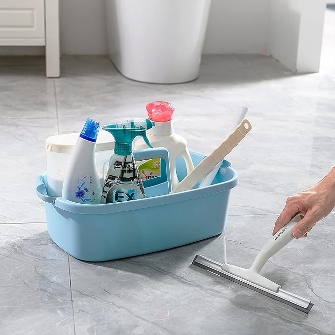 2 Pack Multi-Purpose Plastic Cleaning Caddy with Handle, Shower Caddy Organizer/Storage Basket/Totes Portable for Bathroom Supplies, Cleaning Products, Under Sink Tool. (blue+white)
