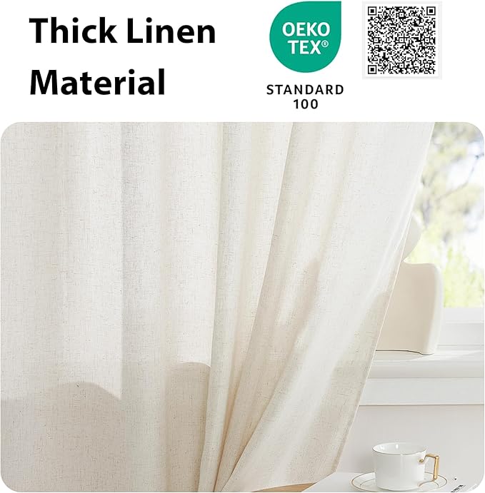 NICETOWN Thick Linen Textured Curtain Farmhouse French Door Shade Solid Room Darkening Door Shade Indoor Outdoor Sidelight Curtain for Window, W52 x L40, 1 Panel, Natural