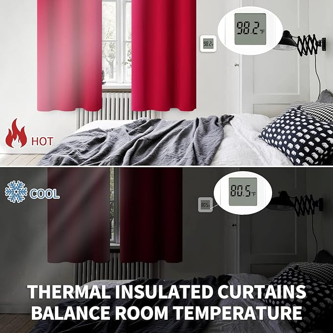 BGment Red Blackout Curtains 84 Inch Length for Living Room - Rod Pocket Thermal Insulated Room Darkening Drapes Blinds for Bedroom Ding Room, 52 x 84 Inch, 2 Panels