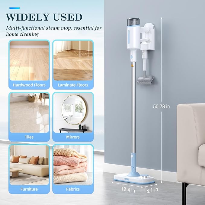Steam Mop with Detachable Handheld Steamer Suitable for Hardwood, Tile, Laminate and All Floors, Powerful Steam Cleaner with Multipurpose Attachments Perfect for Other Home Cleaning