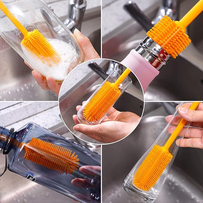 Silicone Bottle Brush, Water Bottle Cleaner Brush with Long Handle, Perfect for Cleaning Narrow Neck Containers, Vacuum Sports Bottle, Tumblers, Flask, Glassware (1 Pack, Red)