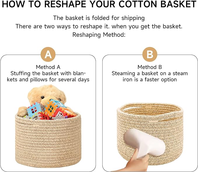 Small Basket for Organizing | Cube Shelf Closet Storage Baskets | 9.7×9.7×7.1” | Woven Rope Gift Basket | Nursery | Round 3 Packs Green