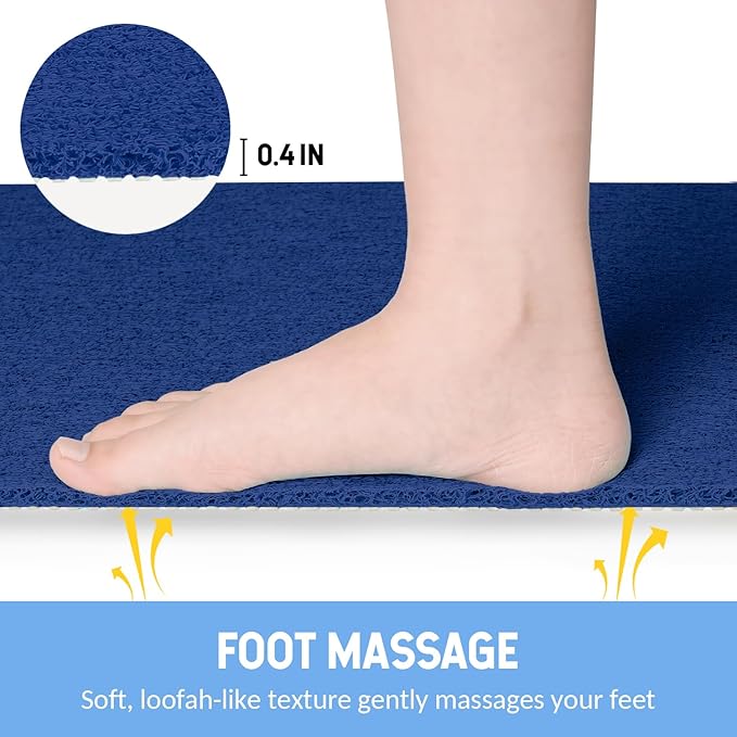 Non-Slip Bathtub Mat, Anti Slip Shower Mat, Fast Drying Bathtub Mats, Foot Scrubber Mat, Anti Slip Mat for Tub, Floor, Bathroom, Kitchen, Home, Hotel (Navy Blue 24"×16")