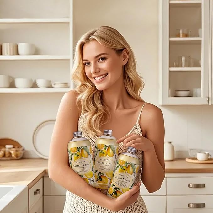 ROMIIE ZOI Lemon Scent Liquid Hand Soap Refills - Natural, Gentle & Moisturizing Formula - Family Size 3 Pack, Ideal for Liquid Soap Dispensers in Kitchen & Bathroom