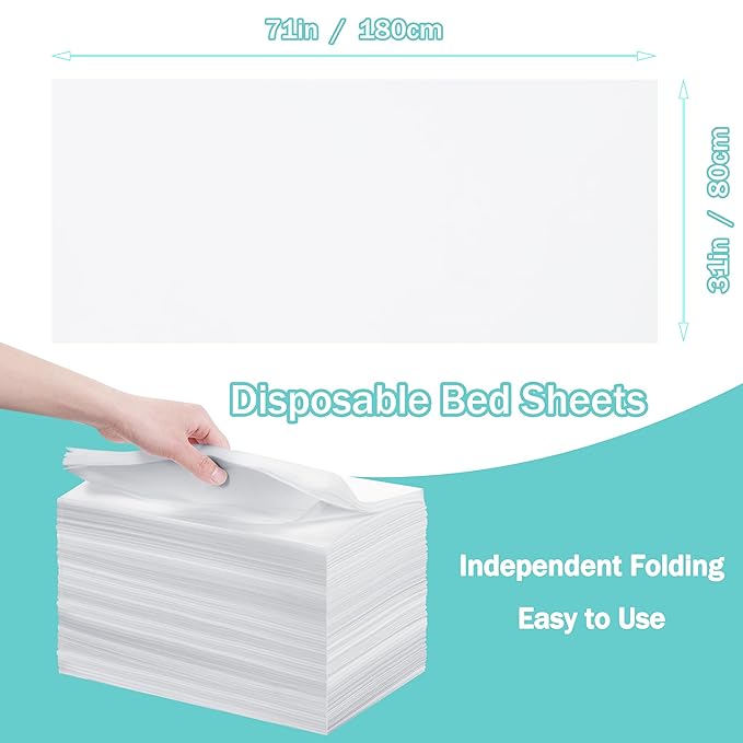 Disposable Bed Sheets for Massage Table 100 Pcs 31" x 71" Waterproof Massage Table Sheets Soft Non Woven Fabric SPA Massage Table Bed Cover Breathable for Beauty Tattoos Waxing Travel (White)