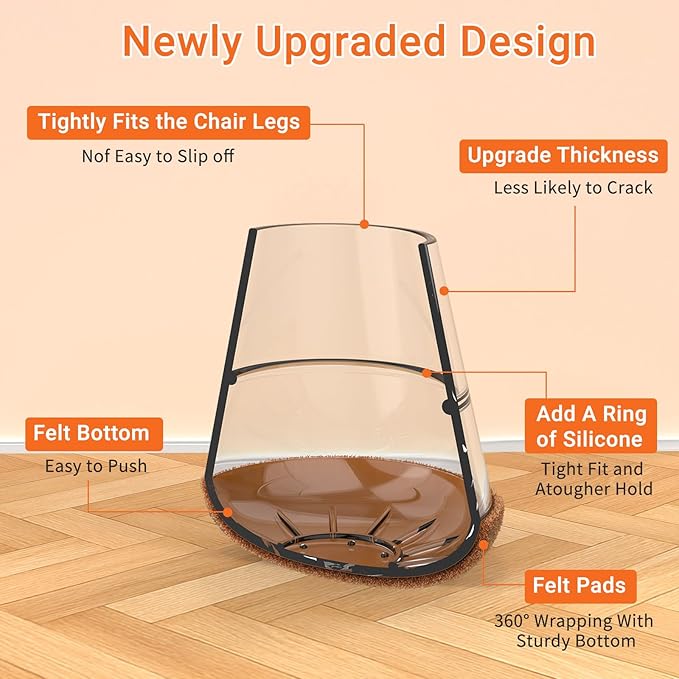 Chair Leg Floor Protectors Extra Small 24Pcs,Silicone Chair Leg Protectors for Hardwood Floors/Tiles,360°Wrapped Felt Bottom to Prevent Scratch and Reduce Noise, Round Clear
