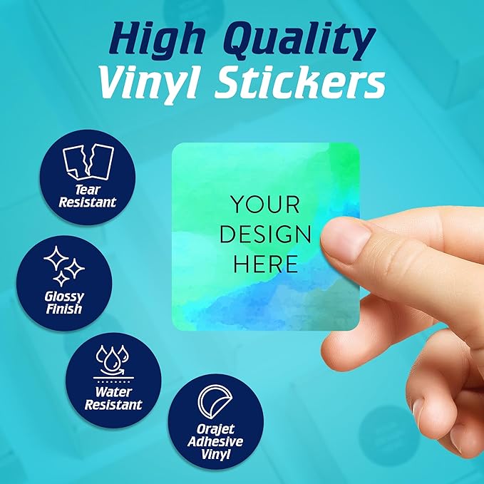 100 Custom Vinyl Stickers - Upload Your own Image, Text, Design, Logo - Personalized Logo Labels for Handmade, Packaging, Bottle, Jars, Candle, Brand Stickers (Blue Green, 1.5x1.5 Square)