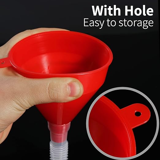 Small Flexible Fuel Funnel with Long Hose Plastic Wide Mouth Filling Funnel Car Funnel for Engine Oil Gas Fuel Gasoline Diesel Water Fluid Liquid Transmission Red Wide Diameter 3.15inch(1)