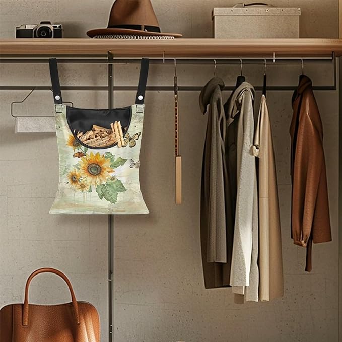 Sunflowers Butterfly Clothespin Bag Clothespin Bag for Clothesline Outdoor Clothespin Storage with Hanger Hook Clothespin Bags Hanging Outdoor Waterproof Clothespin Storage