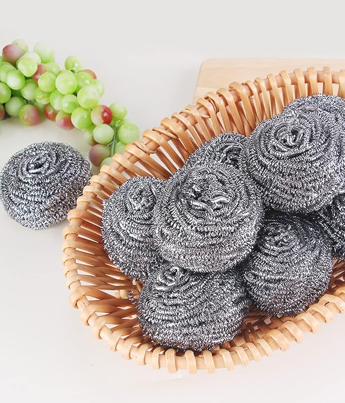 Steel Wool Scrubber - Steel Wool for Cleaning Dish Pots Pans Grills Stainless Steel Scrubber for Kitchen Sinks Cleaning Steel Wool Pads Metal Scrubber (24)