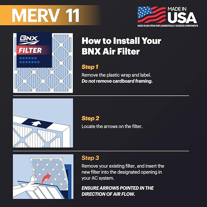 BNX TruFilter 20x23x1 Air Filter MERV 11 (12-Pack)- MADE IN USA - Allergen Defense Electrostatic Pleated Air Conditioner HVAC AC Furnace Filters for Allergies, Dust, Pet, Smoke, Allergy MPR 1200 FPR 7