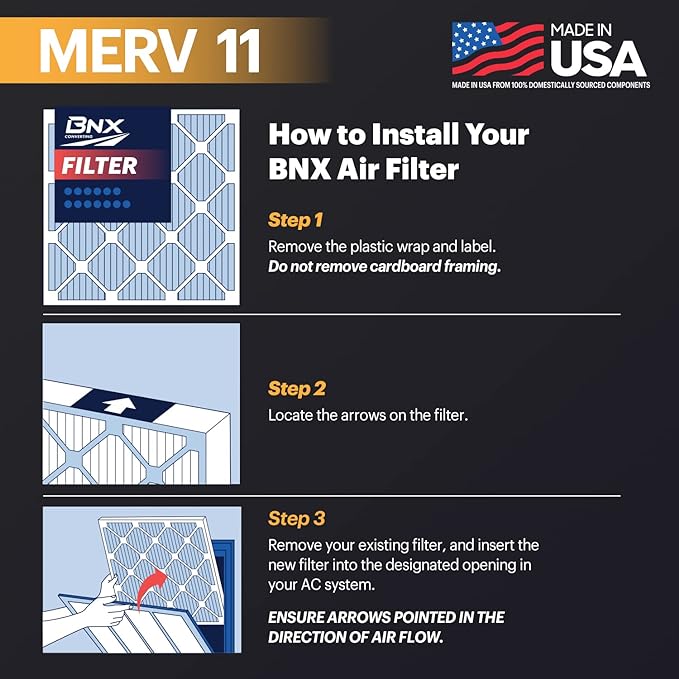 BNX TruFilter 18x20x1 Air Filter MERV 11 (6-Pack) - MADE IN USA - Allergen Defense Electrostatic Pleated Air Conditioner HVAC AC Furnace Filters for Allergies, Dust, Pet, Smoke, Allergy MPR 1200 FPR 7