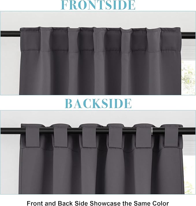 RYB HOME Blackout Curtains for Living Room, Back Tab & Rod Pocket Top Insulating Window Decor for Bedroom Dining Sliding Glass Door Home Office, W 62 x L 84, Grey, 2 Panels