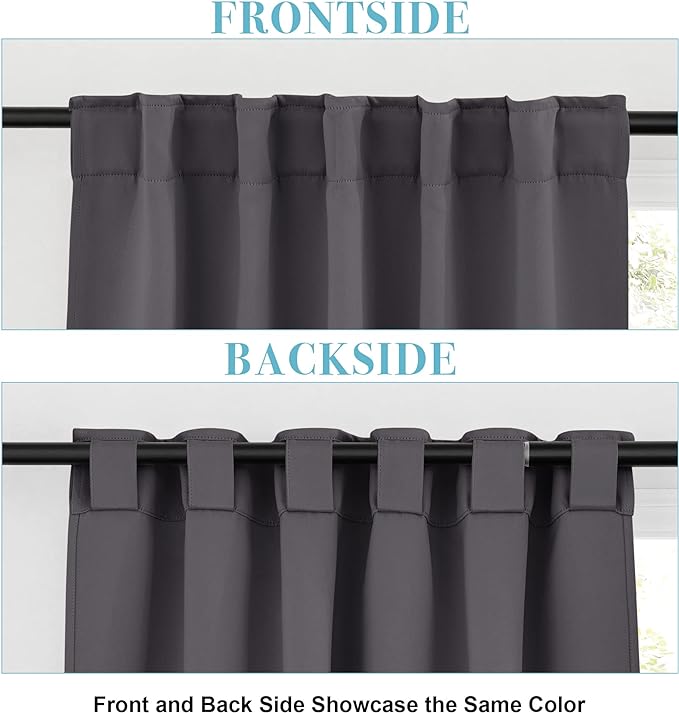 RYB HOME Blackout Curtains for Bedroom - Thermal Insulated Light Block Window Curtains, Back Tab Top Kitchen Drape Panels, Wide 42 x Long 45, Grey, 1 Pair