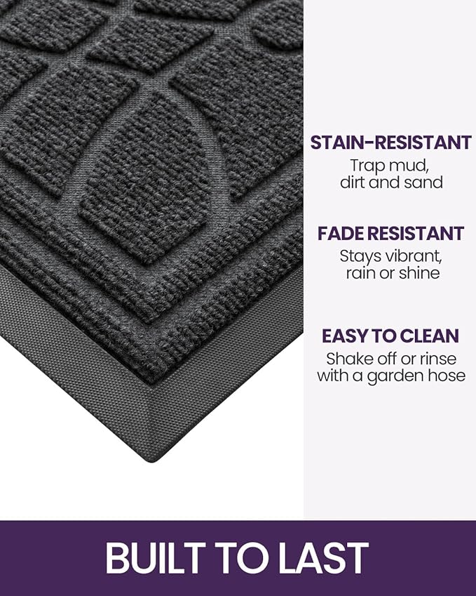 DEXI Front Door Mat Outside Entrance, Heavy Duty Non Slip Low Profile Doormat for Entryway, Trap Dirt and Moisture Welcome Mats, Easy Clean, Patio, Garage, 5x3, Grey