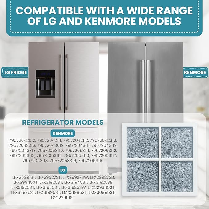 LT120F Refrigerator Air Filter Compatible with LG Refrigerator Air Filter Replacement ADQ73214404, LMXS30776S, Kenmore Elite 9918, 3 Pack