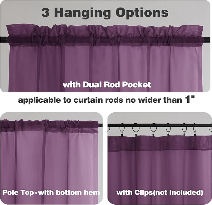 Chyhomenyc Plum Sheer Curtains, 84 inches Long 2 Panels Set, Rod Pocket Voile Drapes for Living Room Bedroom, 2PCS, Each 42 W x 84 L