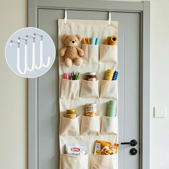 HOOSUN 4 Pack Over The Door Hooks,4.96In Hooks for Hanging Heavy Duty Door Hanger,Towel Hanger Hook Holders,Over Door Hangers Hooks Door Hanger Hooks for Hanging Clothes,Towels,Hats,Coats,Bags (White)