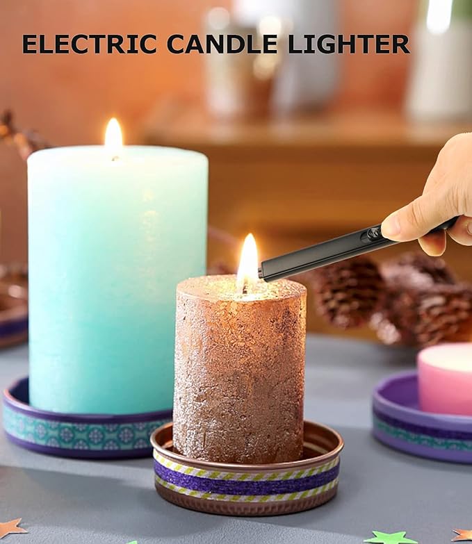4 IN 1 Candle Wick Trimmer, Electric Candle Lighter Rechargeable, Candle Snuffer, Candle Wick Cutter, Candle Wick Dipper Accessory Candle Making Kit,with Portable Bag for Gifts Candle Lovers (Black)