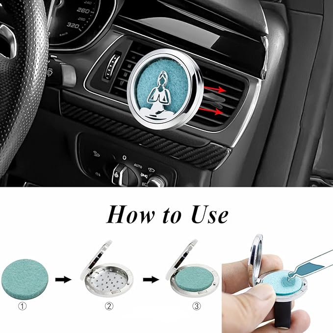 30mm Car Essential Oil Diffuser Vent Clip Air Freshener Vent Clips Aromatherapy with 10 Felt Pads Car Accessories Mother's Day for Women (Yoga Girls)