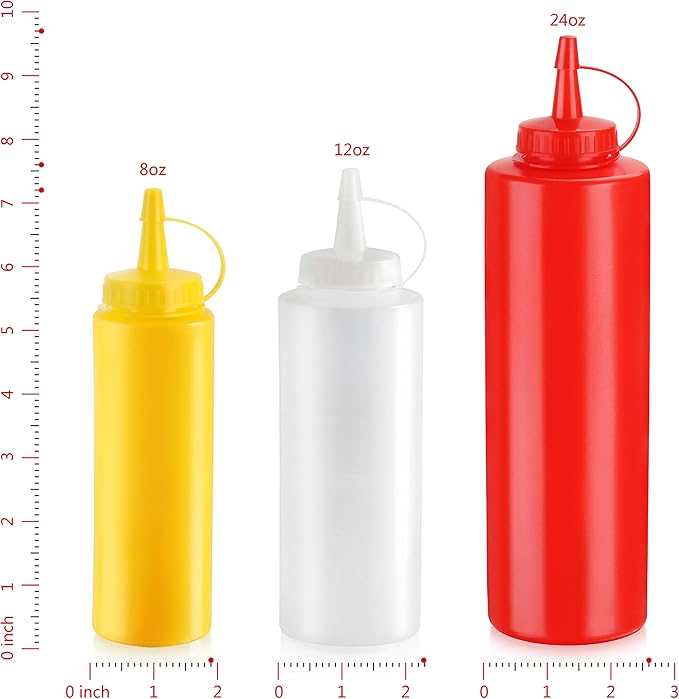 New Star Foodservice 26115 Squeeze Bottles, Plastic, 8 oz, Clear, Pack of 6
