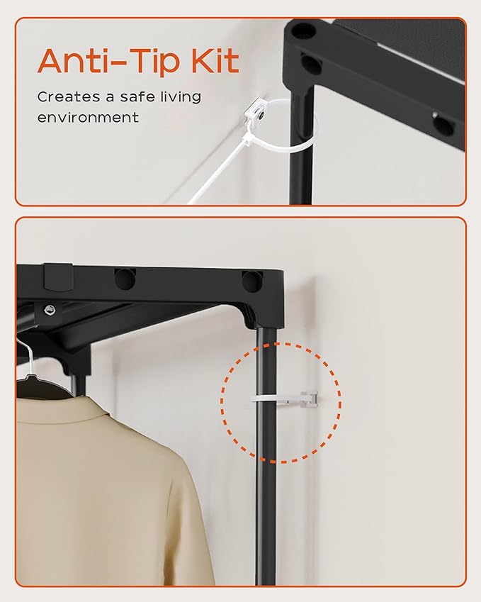 Clothes Rack, Portable Closet, 27.6 Inch Wardrobe Closet, Clothes Storage Organizer with Shelves and 2 Hanging Rods, Easy to Assembly, Black PCT001B01