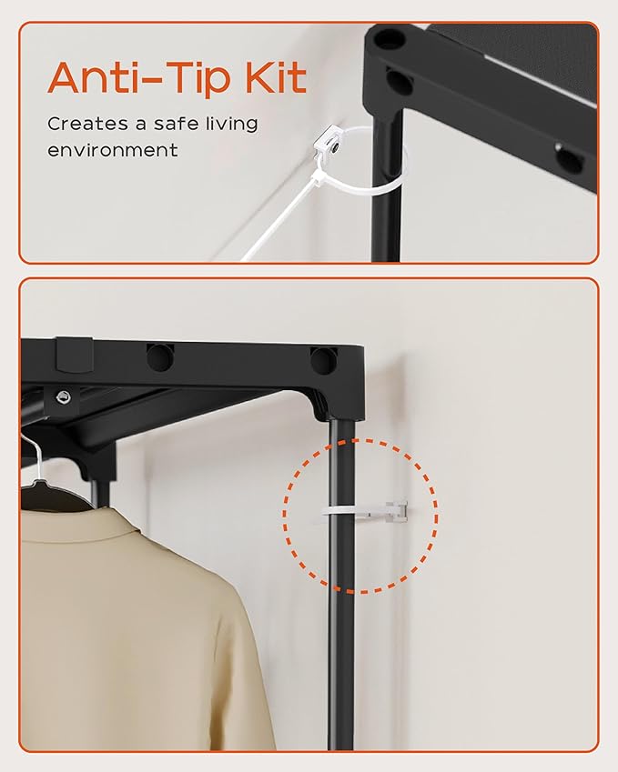 Clothes Rack, Portable Closet, 80.7 Inch Extra Large Capacity Wardrobe Closet, Clothes Storage Organizer with Shelves and 5 Hanging Rods, Easy to Assembly, Black PCT036B01