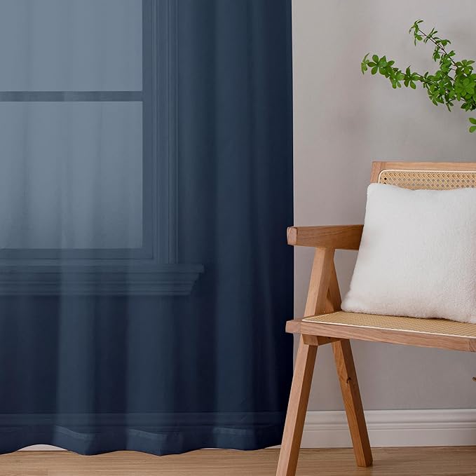 Chyhomenyc Sheer Curtains 72 Inch Length Set of 2, Rod Pocket Voile Drapes for Living Room, Bedroom, Window Treatments Semi Sheer Curtain Panels for Yard, Patio, Villa, Parlor, 42Wx 72L, Navy Blue
