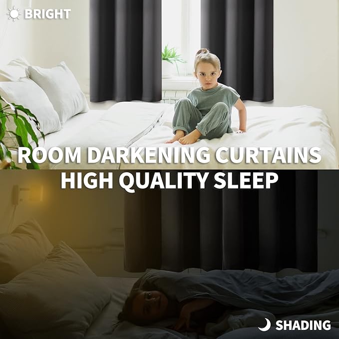 BGment Blackout Curtains 40 Inches Long for Bedroom, Rod Pocket Short Drapes for Kitchen/BathroomWindow Thermal Insulated Room Darkeng Blinds Privacy, Dark Grey, 2 Panels, 42 x 40 Inch