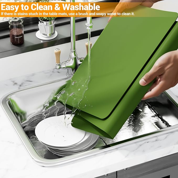 Quality Silicone Table Mat 47x24 Inch - High Heat Resistant (Lab Tested 482°F), Non-Slip Oil-Resistant Surface for Baking & DIY | Waterproof & Easy Clean (Green)