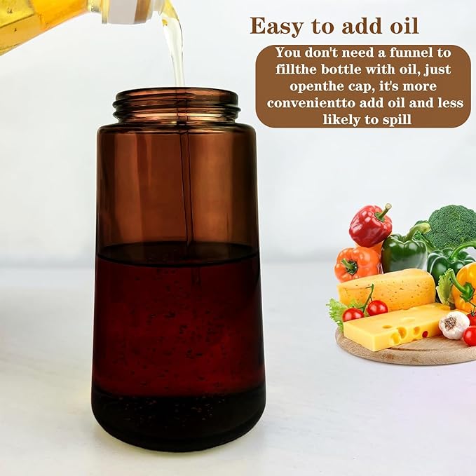2-in-1 Glass Oil Dispenser & Sprayer - 16oz/470ml Leakproof Bottle for Cooking, Air Fryer, BBQ, Baking, Salad (Light-Blockage Black 2PC)
