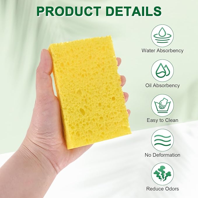 6-Pack Kitchen Sponges, Condense Eco Cellulose Non-Scratch Scrub Heavy Sponge for Kitchen/Household/Bathroom, Clean Tough Messes Dish Scrubber [Yellow]