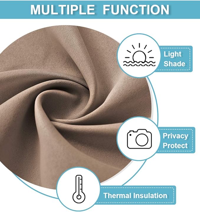 RYB HOME Curtains for Bedroom 72 inches Long, Blackout Thermal Insulating Window Treatment Drapes for Living Room Bathroom Basement Laundry Classroom, W 34 x L 72, Mocha, 2 Panels