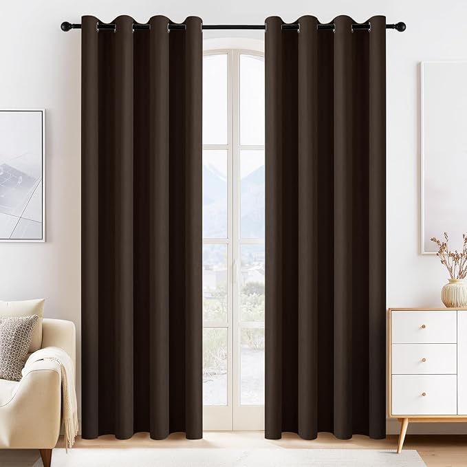PONY DANCE Blackout Curtain Panels - Window Treatments Room Darkening Thermal Insulated Drapery with Grommets for Living Room Bedroom, W 55" x L 80", Chocolate Brown, 2 Pieces