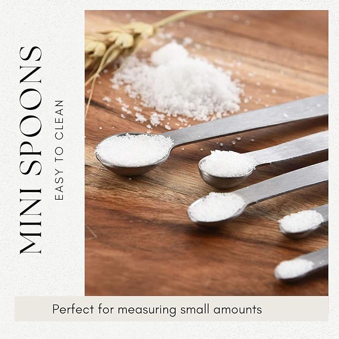 5Pcs Teaspoon Measuring Spoons, 1/4 tsp, 1/8 tsp, 1/16 tsp, 1/32 tsp, 1/64 tsp Metal Measuring Spoons Set, Stainless Steel Cooking Baking Tiny Measuring Spoon for Powders, Spices, Salt