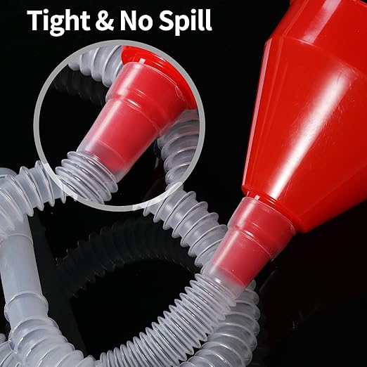Flexible Fuel Funnel with Long Hose Plastic Small Wide Mouth Filling Funnel Car Funnel for Engine Oil Gas Fuel Gasoline Diesel Water Fluid Liquid Transmission Red (2)