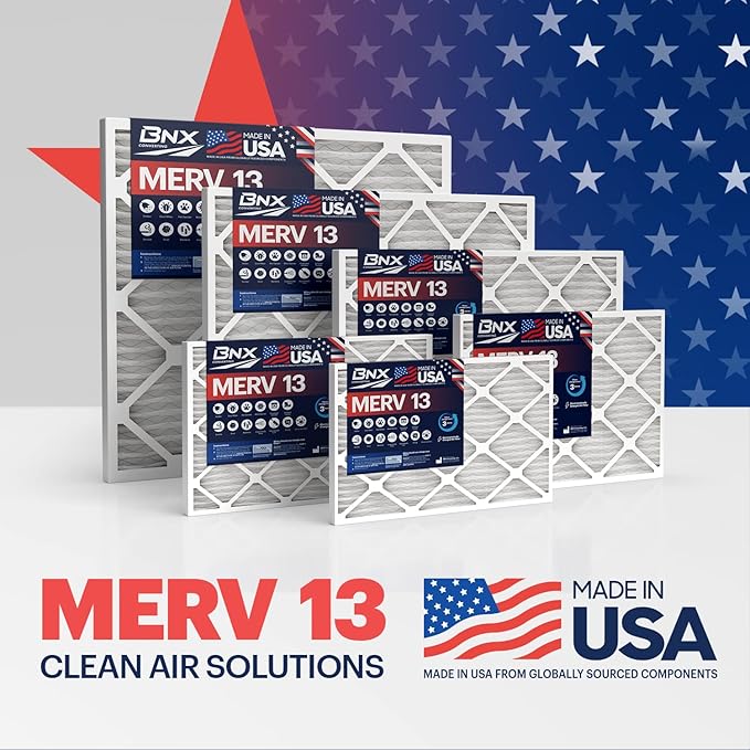 BNX TruFilter 20x20x1 Air Filter MERV 13 (6-Pack) - MADE IN USA - Electrostatic Pleated Air Conditioner HVAC AC Furnace Filters for Allergies, Pollen, Mold, Bacteria, Smoke, Allergen, MPR 1900 FPR 10