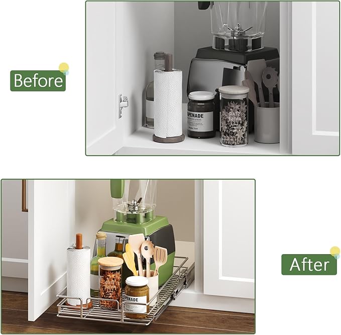 Pull Out Cabinet Organizer 11½" W x 21½" D, Heavy Duty Cabinet Pull Out Shelves, Slide Out Drawers Organization for Kitchen Cabinets Bathroom