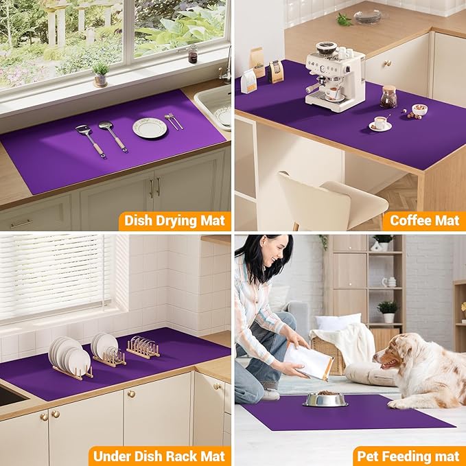 Quality Silicone Table Mat 47x24 Inch - High Heat Resistant (Lab Tested 482°F), Non-Slip Oil-Resistant Surface for Baking & DIY | Waterproof & Easy Clean (Purple)