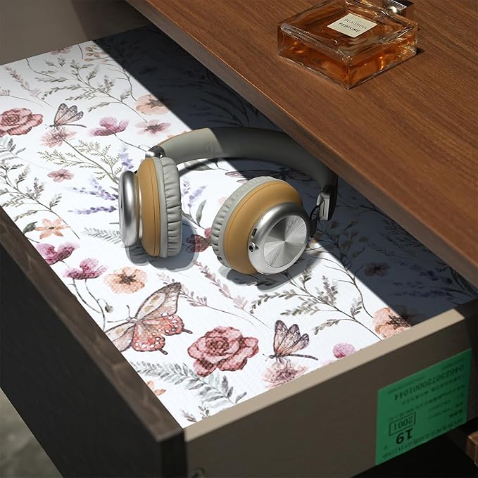 Shelf and Drawer Liner for Kitchen Cabinets, Non-Adhesive and Strong Non-Slip Floral Shelf Cabinet Drawer Liners for Kitchen, Waterproof Cupboard Liners,Easy to Clean,12IN x 10FT
