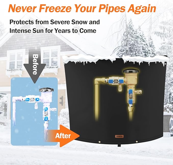 Backflow Preventer Pipe Insulation Cover (5°F) - Irrigation Sprinkler Valve Insulated Pouch - Water Well Pump Cover - Sturdy 5 Layers for Winter Freeze Protection, 30" W x 24" H, Black