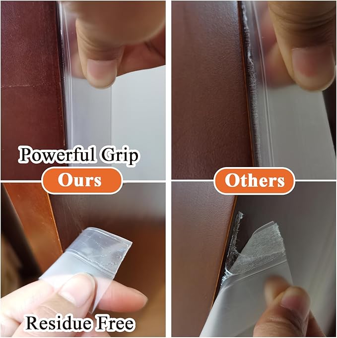 Dstorelhp Upgraded Weather Stripping, No Residue Door Draft Stopper, Silicone Seal Strip for Doors Windows Shower Glass Gap, Transparent 16.4 Feet Long (Width 35mm)